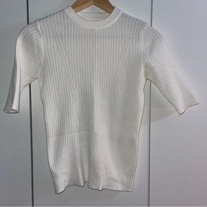 Ribbed White Half Sleeve Shirt